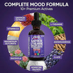 Saffron Supplements Liquid Drops L-Theanine Agmatine Sulfate Ashwagandha Magnesium Glycinate B6 Magnesium Stress Relief Mood Support 5-HTP GABA Supplement Vitamin D 4oz by Clean Nutra