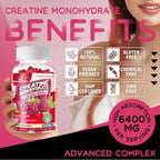 Creatine Monohydrate Gummies Complex 6400mg for Men & Women -Advanced Formula W/L-Taurine + Vitamin B12, Sugar Free Chewable Supplement,90 Raspberry Gummies