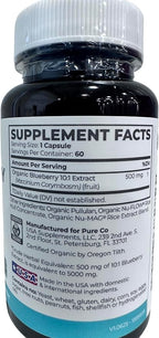 USDA Organic Blueberry Extract Capsules - High Potency Organic Blueberry 500mg 10:1 Extract Per 1 Capsule Serving - Blueberry Supplement for Brain & Immune Support - Vegan Non-GMO (2 Month Supply)