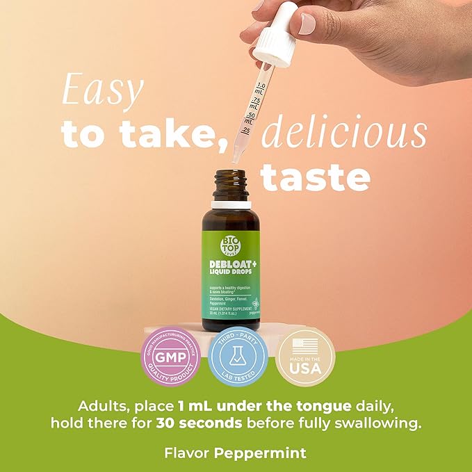 Debloat Organic Liquid Drops for Natural Gas & Bloating Relief, Supports Digestive & Gut Health with Probiotic, Dandelion, Ginger, Fennel, Peppermint 1.0 Fl Oz.