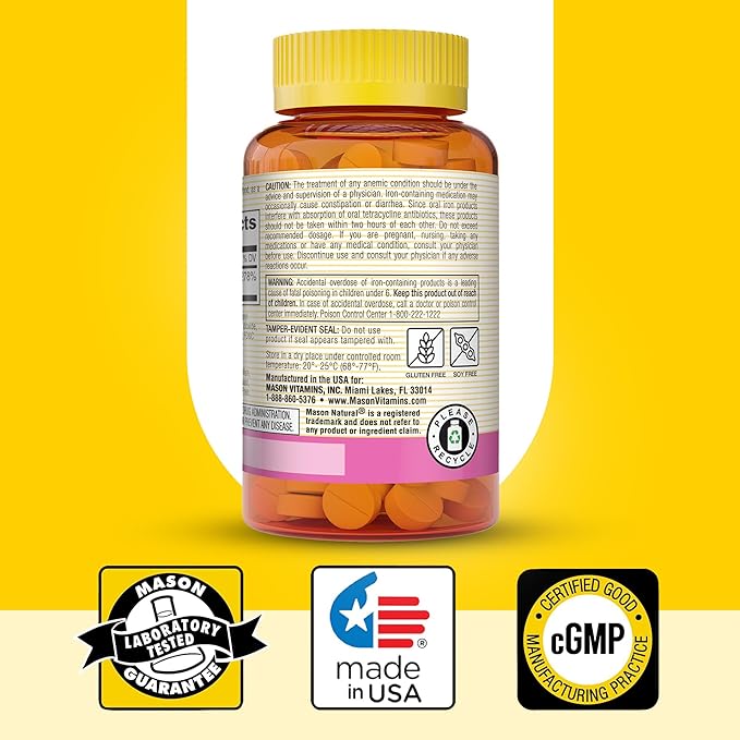 Mason Natural Slow,Release Iron (Ferrous Sulfate) 50 mg Tablets, 180 Day Supply, High Potency Supplement, Gentle on Stomach, 3 Pack