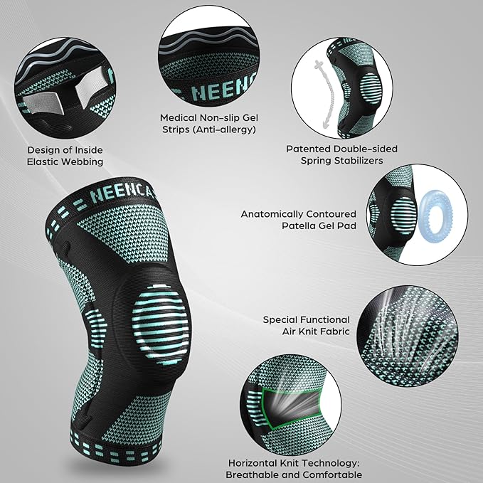 NEENCA Professional Knee Brace for Pain Relief, Medical Knee Support with Patella Pad & Side Stabilizers, Compression Knee Sleeve for Meniscus Tear, ACL, Joint Pain, Runner, Workout (Emerald, Small)