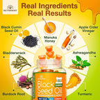 Black Seed Oil Gummies – Black Cumin Seed Oil, Ashwagandha, ACV, Biotin, Turmeric, Beet Root, Pomegranate, Vitamins C & B6 – Clean-Label Multivitamin Gummies for Adults & Kids