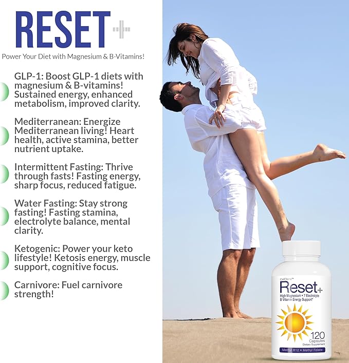 Reset+, 7 Energy Electrolytes, High Methyl B12, Methyl Folate, Pink Salt, High Magnesium, Super B Complex, Green Tea & Green Coffee Extracts, Biotin, Zinc, 72 Trace Minerals