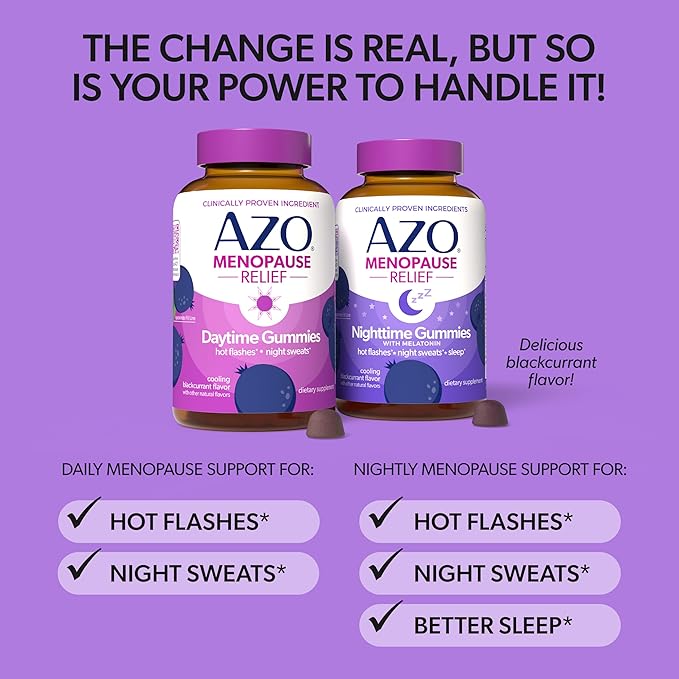 AZO Daytime 30 Count & Nighttime 30 Count Menopause Gummy Bundle for 24 Hour Support of Menopause Symptoms, Hot Flashes, Night Sweats & Sleeplessness