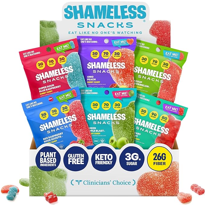 Shameless Snacks - Healthy Low Calorie Snacks, Low Carb Keto Gummies (Gluten Free Candy) - 6 Pack Super Variety Pack
