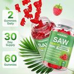 Saw Palmetto Gummies 600mg Saw Palmetto Supplement with Pumpkin Seed Oil, Biotin, Prostate Health Supplements for Men, Advanced DHT Blocker, Hair & Urinary Health Support, Raspberry Flavor, 120 Counts