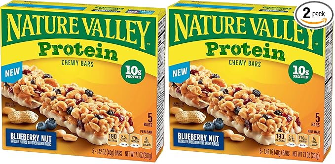 Nature Valley Protein Granola Bars, Blueberry Nut, Chewy Snack Bars, 5 Bars, 7.1 OZ (Pack of 2)