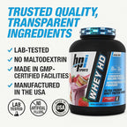 BPI Sports Whey HD Ultra Premium Protein Powder Isolate | Workout Whey Protein Powder for Men & Women for Muscle Gain | Milk Protein Concentrates | Strawberry Cake, 4.07 Pound