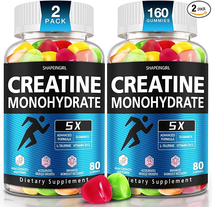 Creatine Monohydrate Gummies - Clean Creatine for Women Men for Muscle Strength, Improving Endurance & Post Workout Recovery - Creatine Supplement Mixed Fruit Flavors (160 Gummies)