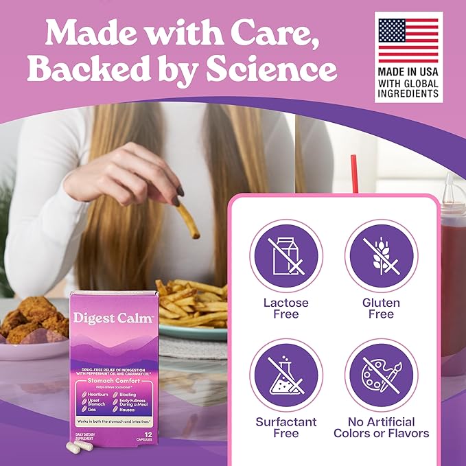 Digest Calm™ - Relief of Occasional Indigestion, Upset Stomach, Nausea, Gas, Bloating, Early Fullness - Herbal Supplement - 36 Capsules