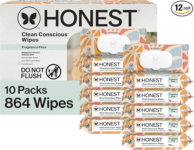 The Honest Company Hypoallergenic Multi-Use Baby Wipes for Sensitive Skin, Sunburst, 864 Count
