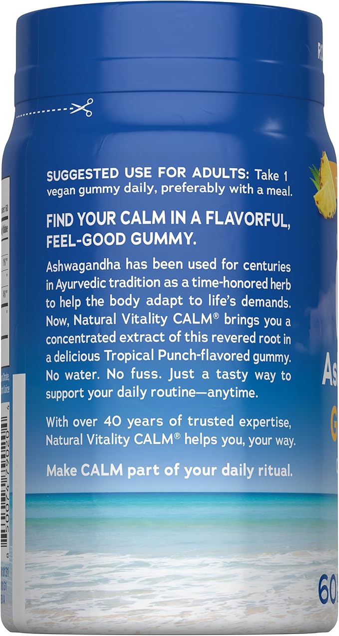 Natural Vitality Calm Ashwagandha Gummies | Tropical Punch Flavor | Concentrated Extract | Vegan & Gluten Free Herbal Supplement | 60 Count