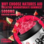 Natures Aid NSF Certified Creatine Gummy 5g - Creatine Monohydrate Gummies – Pre-Workout Energy & Muscle Growth Support for Men & Women | Watermelon Electrolyte Gummies (135 Count)
