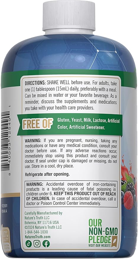 Nature's Truth Liquid Iron Drops Supplement 18mg | Essential Mineral | Vegan, Non-GMO, Gluten Free