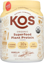 KOS Vegan Protein Powder Erythritol Free, Vanilla - USDA Organic Pea Protein Blend, Plant Based Superfood Rich in Vitamins & Minerals - Keto, Dairy Free - Meal Replacement for Women & Men, 15 Servings