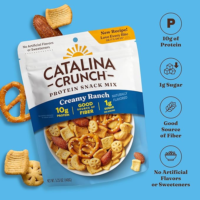 Catalina Crunch Protein Snack Mix - 10g Protein, 1g Sugar per Serving - Good Source of Fiber, Keto, Gluten Free - Creamy Ranch, 5.25 Ounce Bag (Pack of 4)