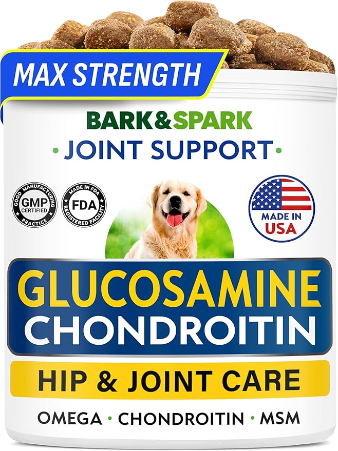 BARK&SPARK Glucosamine Chondroitin Dog Hip & Joint Supplement - Joint Pain Relief - Hip & Joint Chews - Joint Support Large & Small Breed - Senior Doggie Vitamin Pills Joint Health (120 Treats)