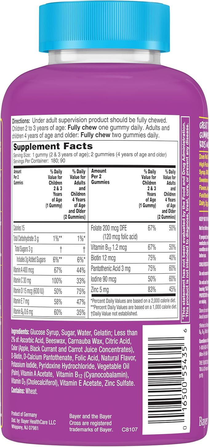 Flintstones Vitamins Complete Gummies, Kids Vitamins for Toddlers and Children, Kids Multivitamin Gummies with Vitamin A, B6, B12, C, E & Zinc, 180 Count