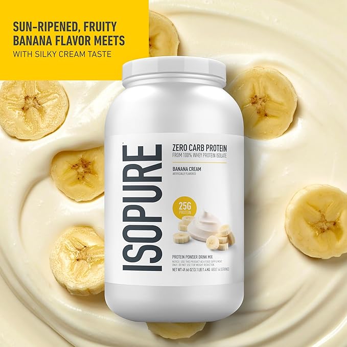 Isopure Zero Carb 100% Pure Whey Isolate Protein Powder, Gluten Free, With Vitamins, Banana Cream, 25g Protein Per Serving, 3 Lbs, 44 Servings (Packaging May Vary)