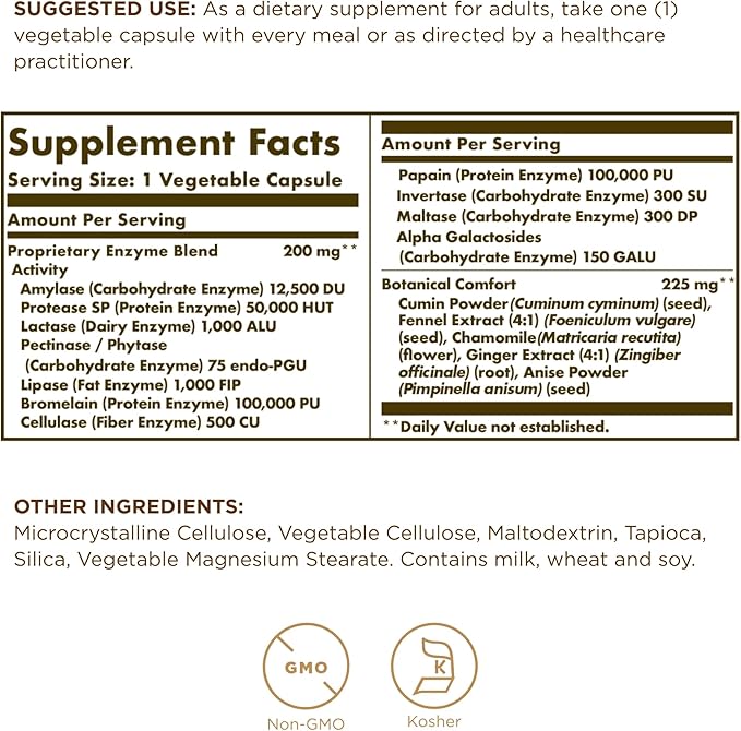 Solgar Comfort Zone Digestive Complex - 90 Vegetable Capsules - Enzymes to Support the Body’s Natural Digestive Process & Break Down Difficult-to-Digest Foods - Kosher - 90 Servings