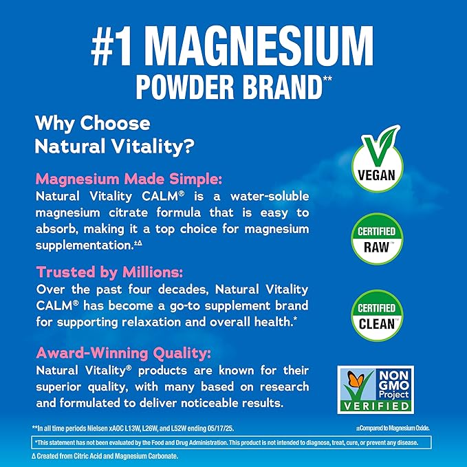 Natural Vitality Calm Magnesium 16 oz Powder | Relaxing Drink Mix | Cherry Flavored Supplement | 325mg Per Serving | Non-GMO, Gluten-Free & Vegan