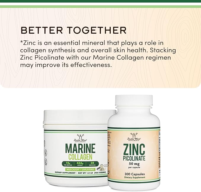 Double Wood Supplements Marine Collagen Powder (1 LB / 16 OZ of Quick Dissolve Marine Collagen Peptides) Wildcaught, Unflavored, Micronized - Scoop Included, No Fillers (38 Servings of 12 Grams Each)