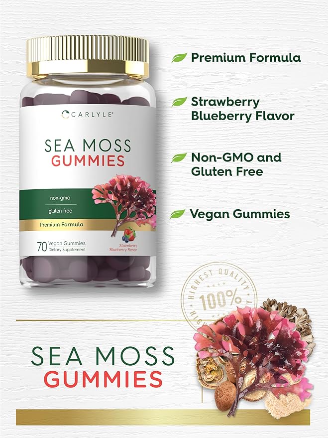 Carlyle Sea Moss Gummies | 70 Count | Strawberry Blueberry Flavor | Vegan, Non-GMO, Gluten Free Supplement