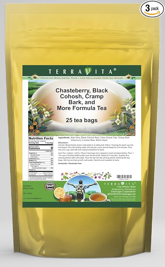 Chasteberry, Black Cohosh, Cramp Bark, and More Formula Tea (25 tea bags, ZIN: 516754) - 3 Pack