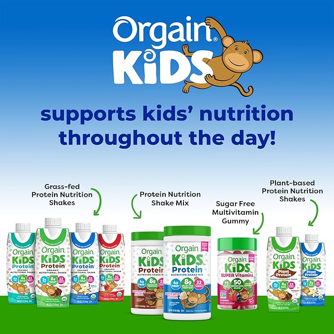 Orgain Organic Kids Nutritional Protein Shake, Vanilla, Healthy Kids Snacks, 8g Dairy Protein, 3g Fiber, 22 Vitamins & Minerals, No Soy ingredients, Gluten Free, Non-GMO, 8.25 Fl Oz (Pack of 24)