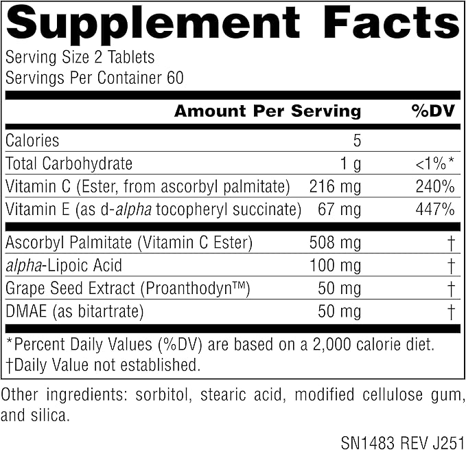 Source Naturals Skin Eternal, with DMAE, Lipoic Acid, and C Ester, for Healthy Skin Support* - 120 Tablets