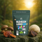 Organic Ashwagandha & Lions Mane Mushroom Gummies - Reishi, Cordyceps, Turkey Tail, Maitake, Shitake & Chaga, Immune Support & defense, Brain Boost, Vegan, All-in-One Superfood supplement | 80 gummies