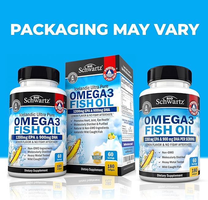 Triple Strength Omega 3 Fish Oil 3000mg - High Potency Omega 3 Supplement for Women and Men, Burpless Lemon Flavor Fish Oil - 2250mg Essential Fatty Acids with DHA & EPA, Wild Caught, 180 Softgels