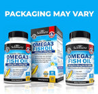Triple Strength Omega 3 Fish Oil 3000mg - High Potency Omega 3 Supplement for Women and Men, Burpless Lemon Flavor Fish Oil - 2250mg Essential Fatty Acids with DHA & EPA, Wild Caught, 180 Softgels