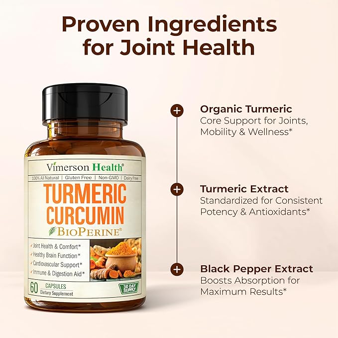 Turmeric Curcumin Supplement - 1200 mg Organic Turmeric + Tumeric Extract (95% Curcuminoids) for Joint Support & Digestive Health - Turmeric Supplement - Pure Curcumin with Black Pepper - 60 Capsules
