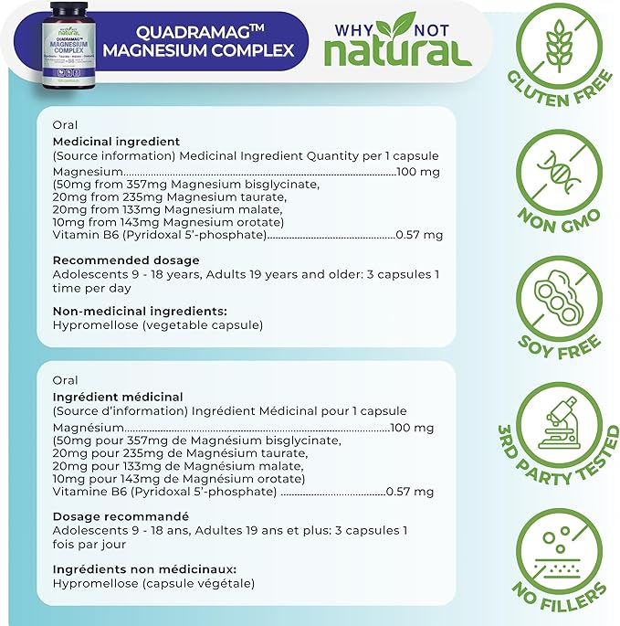 4-in-1 Magnesium Complex Supplement - Glycinate, Taurate, Malate, Orotate Blend - 300 mg per Serving, 120 Capsules