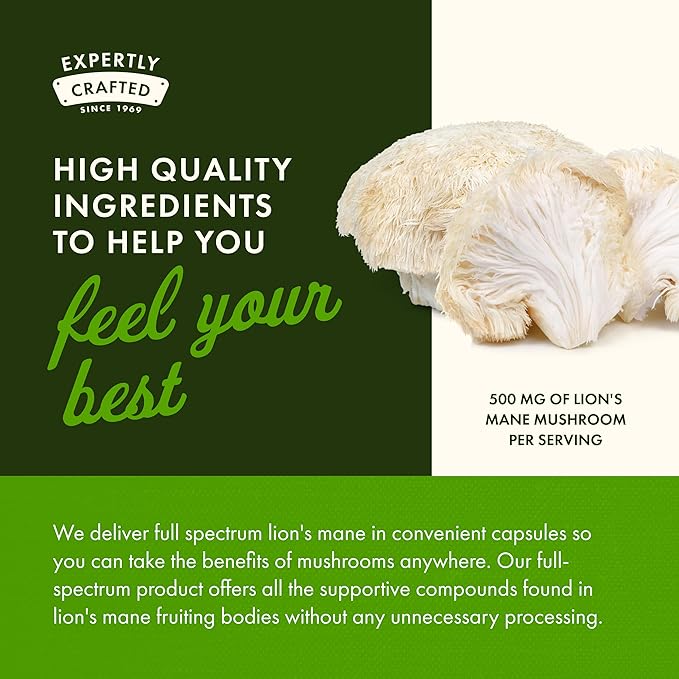 Swanson Lion's Mane Mushroom Brain Health Supplement for Professionals Seeking Mental Focus, Memory, and Clarity Support - 500 mg (60 Vegan Capsules, 4 Bottles, 4 Pack)