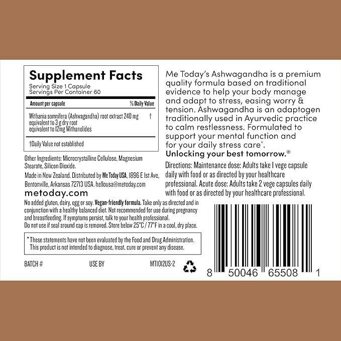 me today Ashwagandha Supplement Capsules 3000 mg -High Strength Adaptogen Supplement for Stress Relief, Mental Clarity & Focus – Vegan, Natural Daily Wellness Formula,60 Servings.