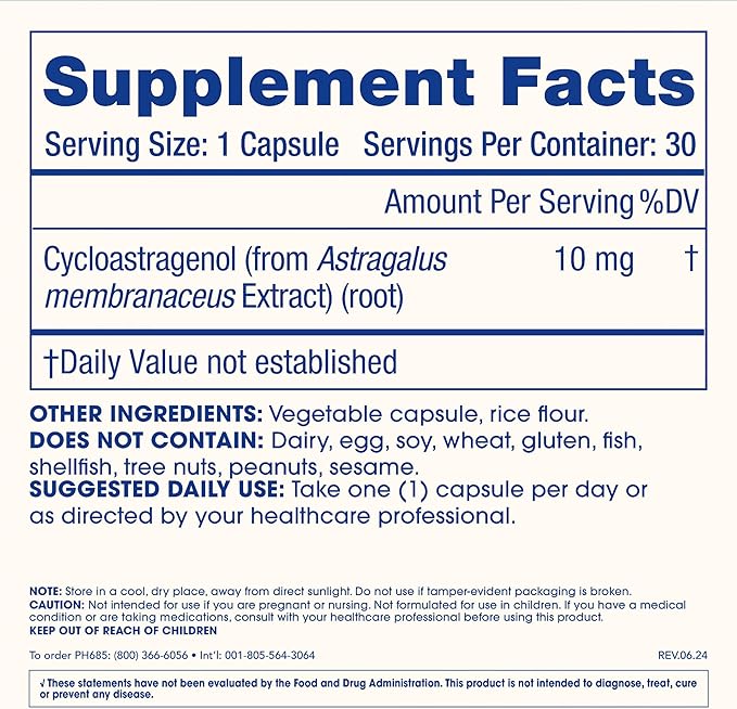ProHealth Cycloastragenol Supplement, 10 mg per Serving | Science-Backed to Support Telomere Length, DNA Structure & Healthy Aging | Third-Party Tested for Purity & Quality