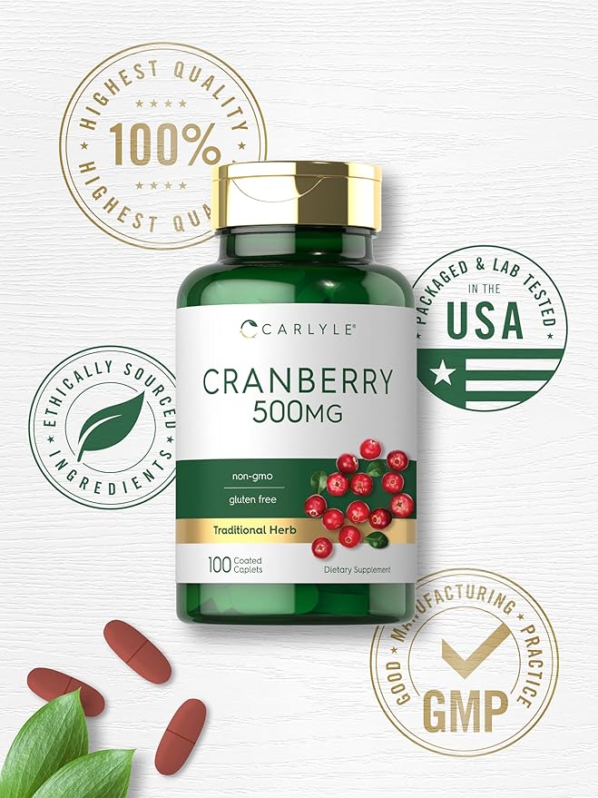 Carlyle Cranberry Pills | 100 Caplets | Non-GMO, Gluten Free Supplement for Women & Men