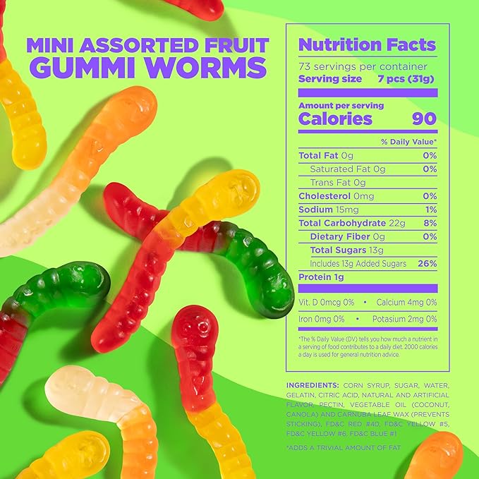 Albanese Candy, Mini Assorted Fruit Gummi Worms, 5-pound Bag
