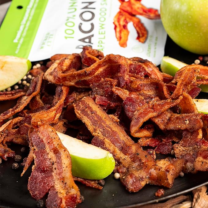 Applewood Smoked Bacon Jerky, 12g Protein Per Bag, Tender & Easy to Chew Fully Cooked Bacon, USA Made High Protein Carnivore Snacks (2 Bags)