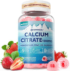 Calcium Citrate Vitamin D3 1000IU Gummies for Women & Men, Sugar Free Bone Health Complex with Calcium, Magnesium, Zinc Potassium & B6, High Absorption, Teeth, Leg Cramp & Nerve Health, Vegan, 60Cts