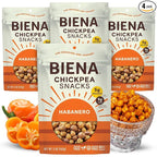 BIENA Chickpea Snacks - Crunchy Roasted Chickpeas - High Fiber Vegan Protein Snacks for Adults and Kids - 4-Pack, 5 Ounce - Habanero