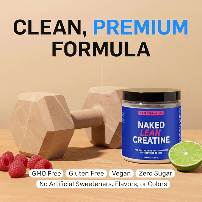 NAKED Lean Creatine HCl Powder - Raspberry Lime, Vegan, Non-GMO, Gluten-Free, No Fillers, Supports Muscle Growth & Strength - 68 Servings