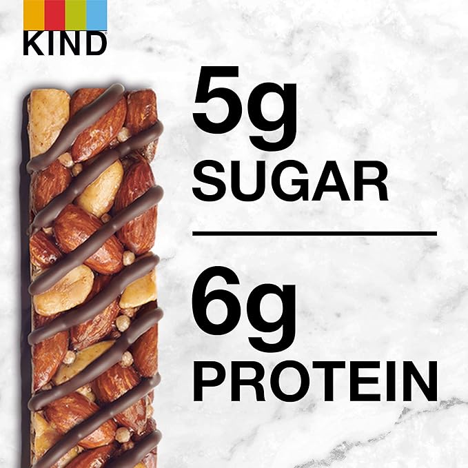 KIND Nut Bars, Dark Chocolate Nuts and Sea Salt, Healthy Snacks, Gluten Free, Low Sugar, 6g Protein, (Pack of 24)