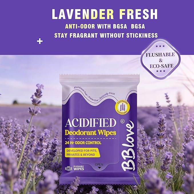 Acidified Body Wipes - 24H Odor Control, pH Balanced for Underarms & Whole Body, Aluminum-Free & Skin-Loving Formula, 80 Wipes