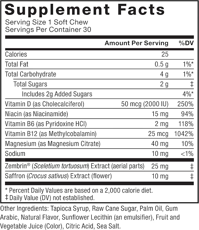 FORCE FACTOR Happy Mood, Mood Support and Mood Balance Supplement to Support Happiness, Positivity, and Stress, Made with Magnesium, Saffron, Zembrin, Non-GMO, Tropical Fruit Flavor, 30 Soft Chews