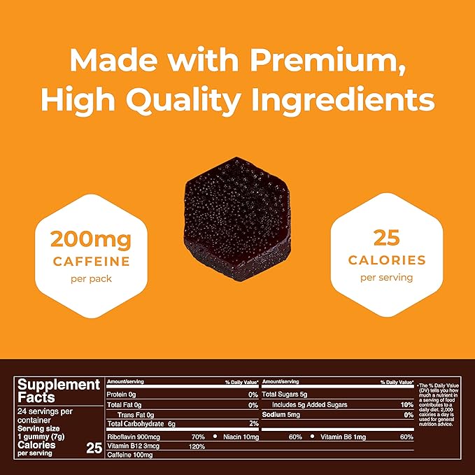 SGC Highest Concentration 100 mg Caffeine per Gummy, 2 Gummies per Pack, 12-Pack Mocca Shots Orange Chocolate Plant-Based Instant Energy with Herbal nootropics