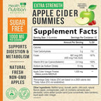 Apple Cider Vinegar Gummies - Sugar Free - Apple Cider Vinegar Powder 1000mg Per Serving - Max Strength ACV Gummy Vitamins - B12 & The Mother - Metabolism & Energy Support - Keto & Vegan - 120 Gummies